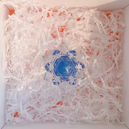 Vista 8 de Loto de cristal transparente, flor de cristal brillante con caja de regalo, reflejo de tono, purpurina, paz, pureza, buena fortuna, sabiduría