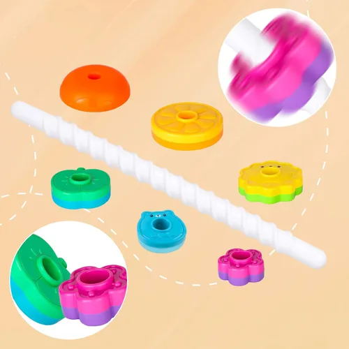 Vista 6 de BYFWH Juguetes apilables giratorios para bebés de 12 meses en adelante, apilador de anillos para niños pequeños de 1 a 3 años, juguetes Montessori