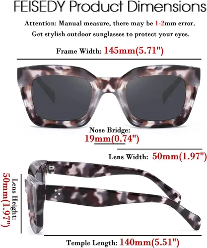 Vista 4 de FEISEDY Gafas de sol clásicas para mujer, gafas de sol cuadradas gruesas, marco grueso, UV400 B2471