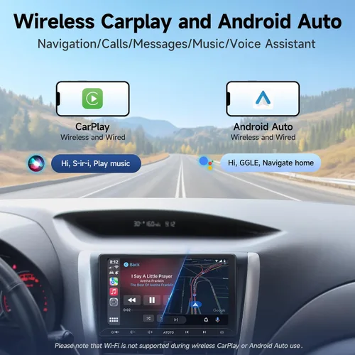 Vista 4 de ATOTOZONE A5L 10.1 pulgadas AI Android Doble DIN Estéreo, radio Bluetooth con CarPlay inalámbrico y pantalla táctil automática Android, WiFi/USB