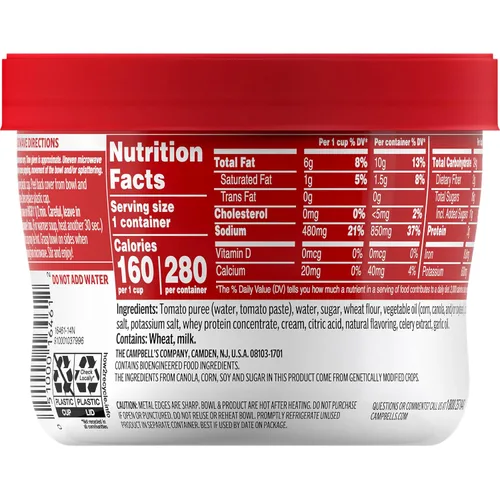 Vista 4 de Campbell's Sopa cremosa de tomate, cuenco para microondas de 15.4 onzas (paquete de 8)
