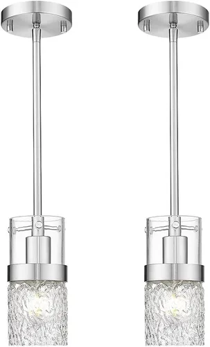 Vista 13 de LMS Lámpara colgante dorada, 1 luz colgante para isla de cocina con vidrio martillado, LMS-171