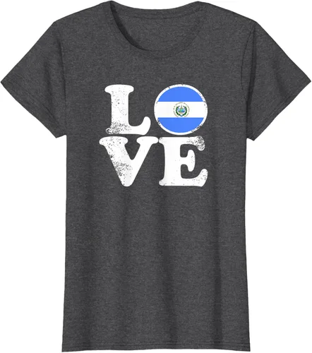 Vista 6 de Love El Salvador Flag tShirt Home Pride Distressed Tee T-Shirt