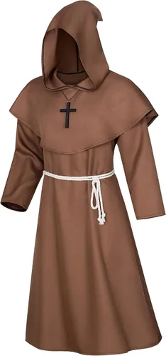 Vista 3 de Conjunto de collar y cinturón medieval renacentista, monje, fraile, sacerdote, capa con capucha y cinturón para cosplay