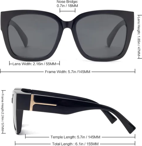 Vista 6 de Face Shadow Gafas de sol polarizadas para mujer, ajuste sobre lentes, gafas de sol cuadradas con protección UV, ligeras