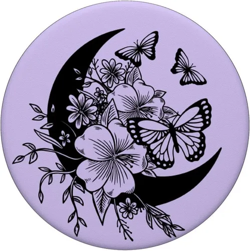 Vista 3 de PopSockets PopSockets intercambiables con diseño de mariposa y luna creciente, color morado