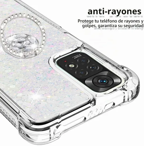 Vista 2 de CCSmall Para Xiaomi Redmi Note 11 4G Clear Glitter Case, Liquid Sparkle Quicksand Flowing Soft TPU Phone Cover con anillo de rotación de diamante