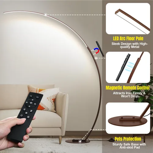 Vista 6 de Lámpara de pie LED regulable con 3 temperaturas de color, ultra brillante de 2000 lúmenes, lámparas de pie de arco marrón para sala de estar