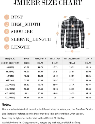 Vista 6 de JMIERR - Camisas de manga larga con botones para hombre, camisa informal de franela de algodón