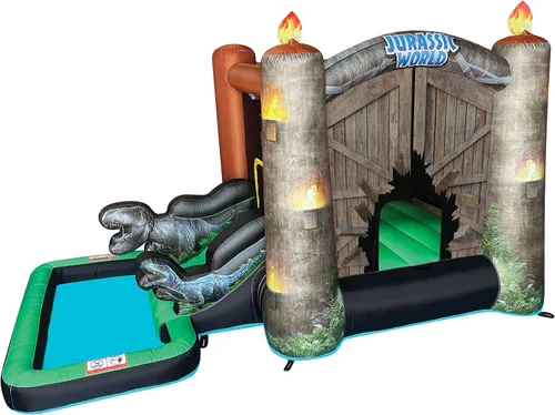 Vista 12 de Funormous Baby Shark - Casa de rebote con tobogán húmedo o seco, tobogán acuático inflable Pink Fong, diversión de tobogán acuático curvo