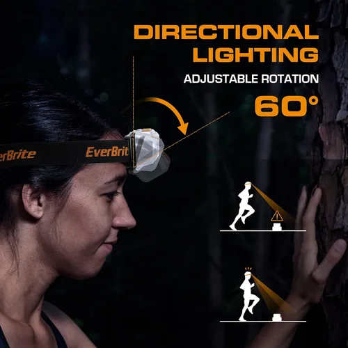 Vista 4 de EverBrite Linterna frontal LED, 4 modos de iluminación, cabezal giratorio con diadema ajustable, IPX4 resistente al agua, perfecto para correr