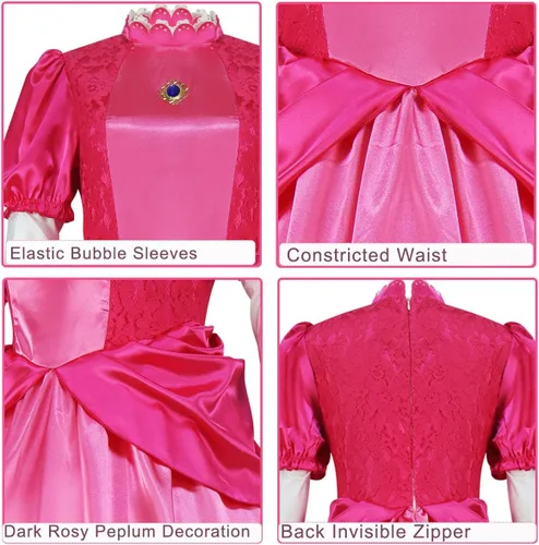 Vista 6 de PAINEOMN Vestido de princesa para mujer, disfraz de princesa de Halloween, cosplay, corona, aretes, guantes, traje de disfraz para adultos