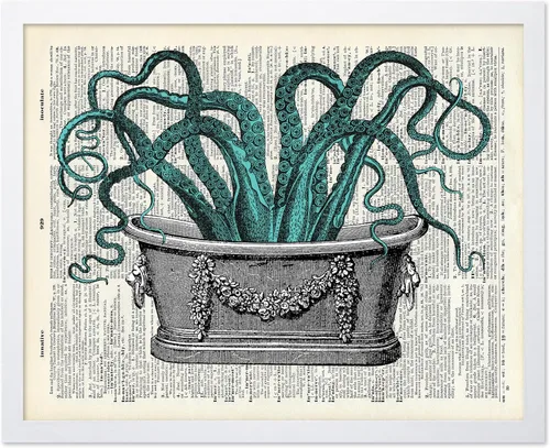 Vista 36 de Poster Master Póster de pulpo para parejas, póster de diccionario, arte Kraken, regalo romántico para él, ella, amantes, decoración náutica