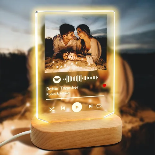 Vista 8 de Canción acrílica personalizada con foto, regalo personalizado para novio, novia, cubierta de álbum acrílico, placa de música transparente