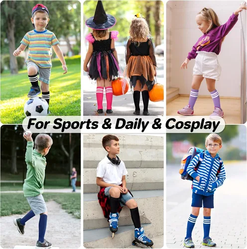 Vista 2 de 4 pares de calcetines de fútbol para niños pequeños, calcetines de fútbol para niñas y niños, calcetines de béisbol para niños pequeños, calcetines