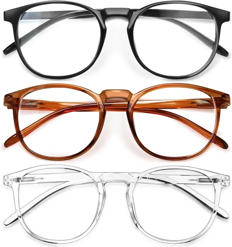 Vista 31 de IBOANN - Lentes con filtro de luz azul para mujeres y hombres, paquete de 3 unidades, armazón redonda estilo retro a la moda, lentes falsos vintage