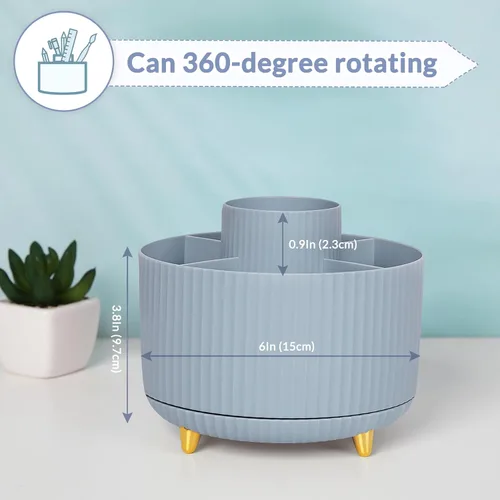Vista 4 de SKYDUE Organizador de escritorio giratorio de 360 grados, soporte para lápices y bolígrafos de doble propósito, organizador de bolígrafos