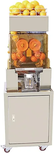 Vista 4 de Exprimidor de naranja comercial de 110 V, extractor de jugo de masticación lenta con gabinete de acero inoxidable, fácil de limpiar, descarga