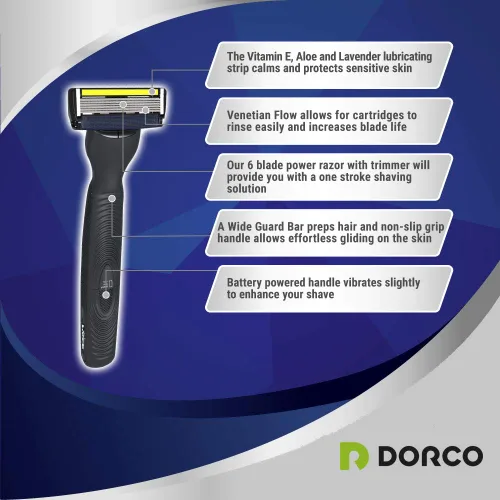 Vista 6 de Dorco Pace 6 Plus Power - Sistema de maquinilla de afeitar de seis cuchillas con recortadora (12 cartuchos (sin asa))