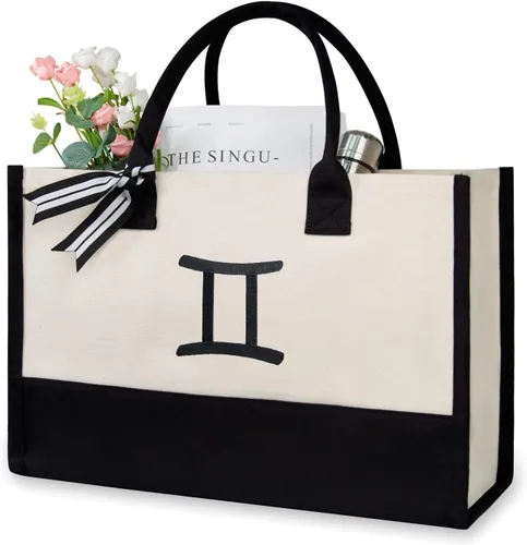 Vista 416 de TOPDesign Personalized Initial Canvas Beach Bag, Monogrammed Gift Tote Bag for Women
