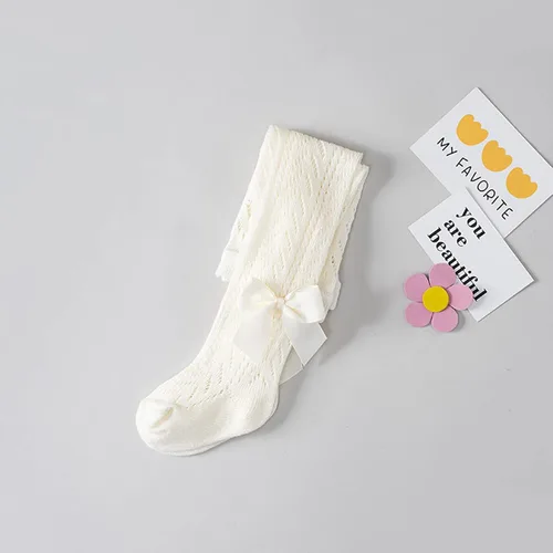 Vista 2 de Urkutoba Mallas de punto trenzado sin costuras con lazo para niñas pequeñas de algodón