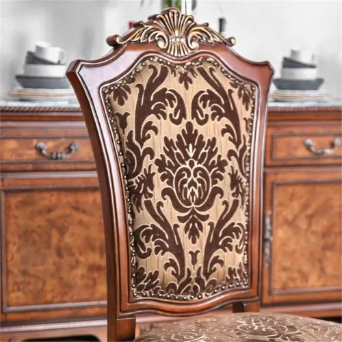 Vista 8 de Furniture of America Eleanora - Silla auxiliar de comedor de madera en color cereza marrón (juego de 2)