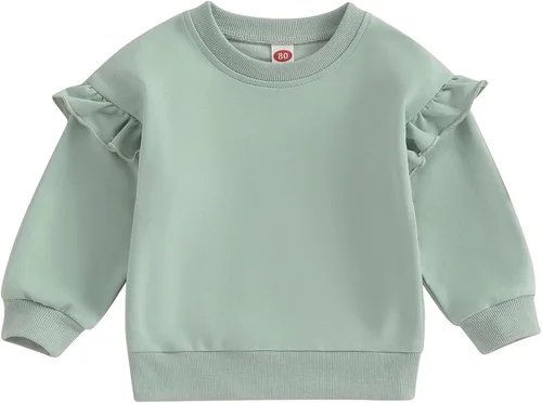 Vista 43 de Sudadera unisex de algodón de color sólido para bebé, camiseta de manga larga con cuello redondo
