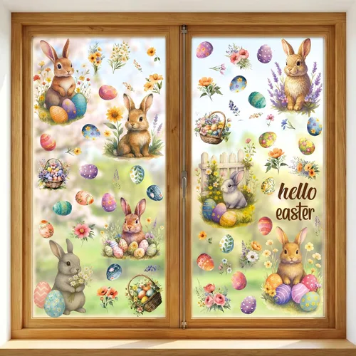 Vista 11 de WALPLUS Decoración de primavera para el Día de San Patricio, de doble cara, reutilizable, despegar y pegar, extraíble para ventana de duende