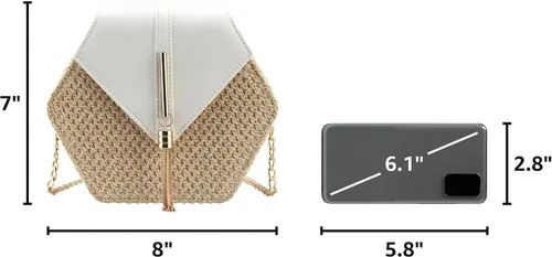 Vista 3 de Bolso bandolera de paja para mujer Blanco