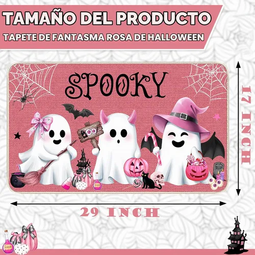 Vista 3 de Felpudo de fantasma rosa de Halloween, tapete antideslizante para puerta