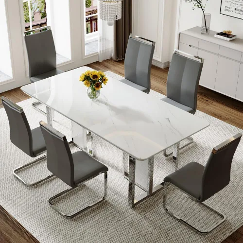 Vista 23 de Juego de mesa de comedor Marle blanca de 63 pulgadas para 4