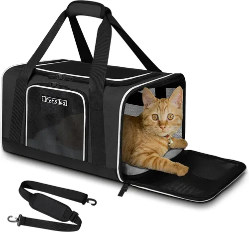Vista 15 de Petskd Transportador de mascotas de 17 x 11 x 9.5 pulgadas, aprobado por aerolíneas de Alaska, bolsa de viaje para gatos y perros pequeños, Negro