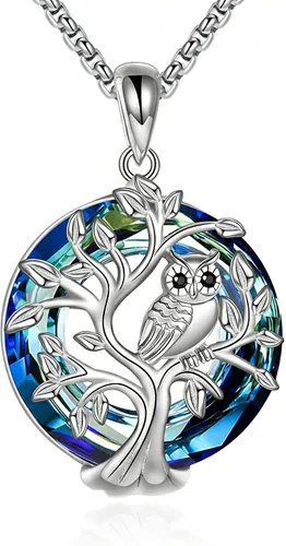 Vista 7 de Collar de Plata de Ley con Búho y Árbol de la Vida, Colgante de Búho, Joyería, Regalos para Mujeres