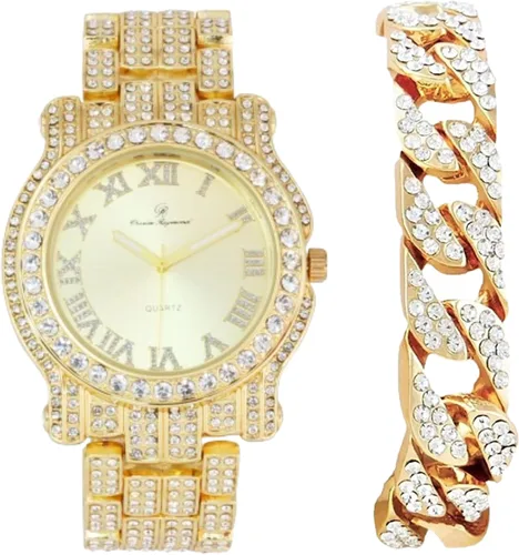 Vista 14 de Charles Raymond Bling-ed Out Ultimate Hip Hop Royalty Reloj para hombre con número romano de fácil lectura o indicadores de tiempo de diamantes