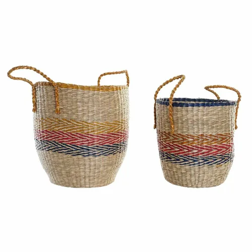 Vista 2 de Juego de Cestas DKD Home Decor Naranja Verde Hierba marina (35 x 22 x 46 cm) (2 pcs)