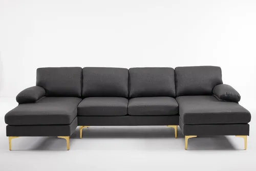 Vista 8 de Alexent Sofá seccional moderno en forma de U con diván doble, sofá de tela moderno con pies de latón para sala de estar, (gris oscuro)