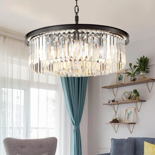 Vista 9 de Candelabros de cristal de cobre, lámparas de techo modernas y contemporáneas, mini candelabro de 3 niveles, 8 luces colgantes, iluminación colgante
