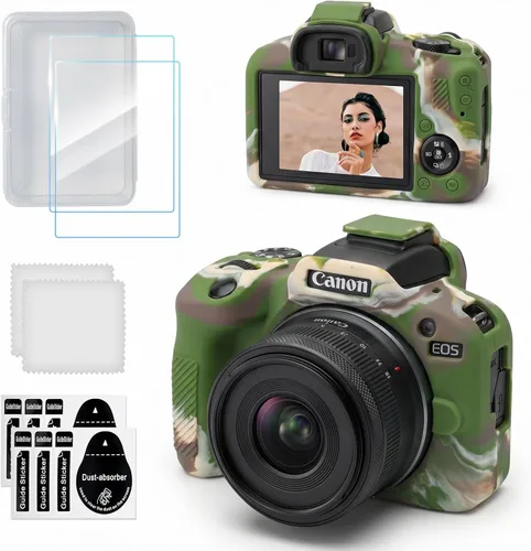 Vista 9 de Funda para cámara Canon EOS R100, funda protectora de silicona suave con protector de pantalla Accesorios para Canon R100, antiarañazos, goma ligera