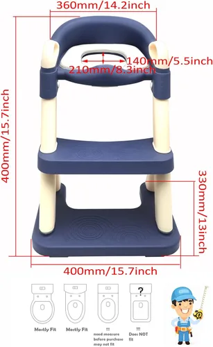 Vista 2 de Inodoro de entrenamiento para ir al baño para niños pequeños, asiento de entrenamiento para ir al baño con escalera, para niños y niñas, Azul