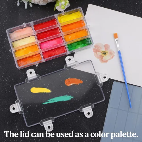 Vista 5 de WANDIC Caja de paleta, 1 caja vacía de acuarela de 12 pozos para acuarela, recipiente hermético para acuarela, gouache, acrílico y pintura al óleo