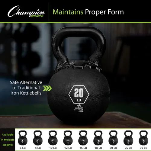 Vista 5 de Champion Sports Rhino - Pesas rusas de goma, color negro, equipo de entrenamiento de fuerza de primera calidad, varios pesos