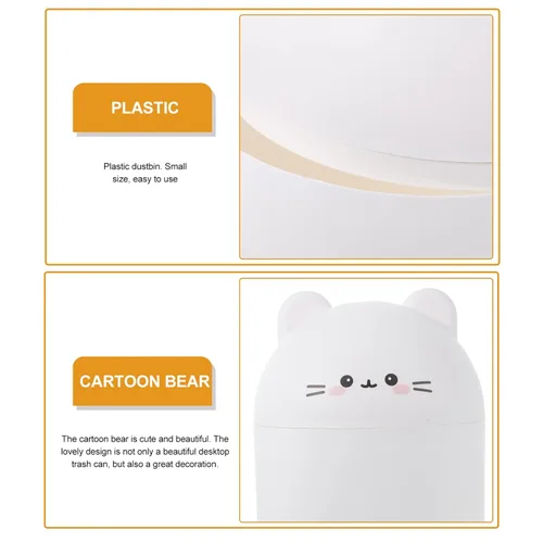 Vista 6 de Ipetboom Bote de basura para niños, con diseño de oso de dibujos animados, mini papelera decorativa para animales, cubo de almacenamiento para Blanco