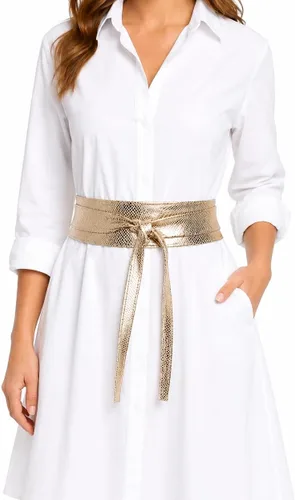 Vista 8 de Cinturón Obi de cuero para mujer, cintura ancha de 3 pulgadas, hecho a mano Beige