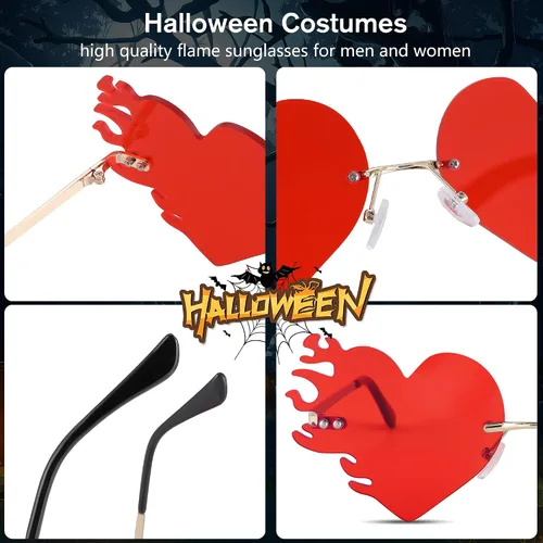 Vista 5 de Pro Acme Gafas de sol rojas con llama goteante para mujeres y hombres, con tonos de corazón, disfraz de Halloween, gafas de fiesta sin montura