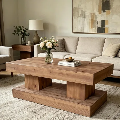 Vista 26 de Mesa auxiliar de madera, 39.37 pulgadas, cuadrada de mediados de siglo, mesa central de madera moderna de madera de fibropanel de densidad media