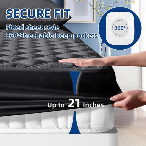 Vista 4 de Protector de colchón individual XL, transpirable, impermeable, con bolsillo profundo de 8 a 21 pulgadas, suave y silencioso, lavable y refrescante