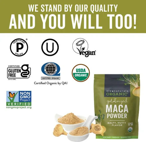 Vista 8 de Polvo de maca orgánico gelatinizado de Viva Naturals, 8 oz – Vegano, USDA orgánico, sin gluten, sin GMO, superalimento peruano en bolsa resellable
