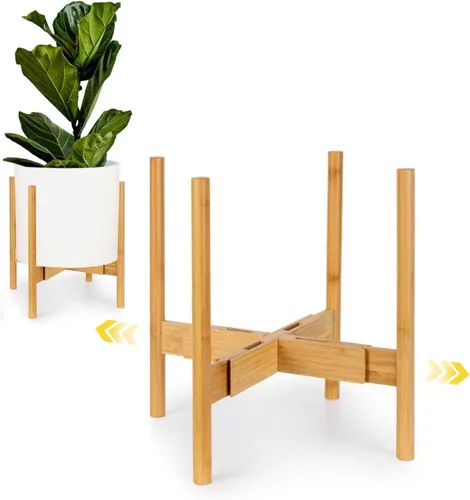 Vista 11 de Fox & Fern - Soporte ajustable alto para plantas de interior — 8 a 12 pulgadas, soporte premium de bambú de estilo moderno de mediados de siglo
