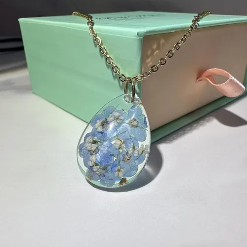 Vista 11 de Collar Forget Me Not – Collares de flores prensadas hechas a mano – Flores Forget-Me-Not que simbolizan el verdadero amor y respeto – Gran regalo