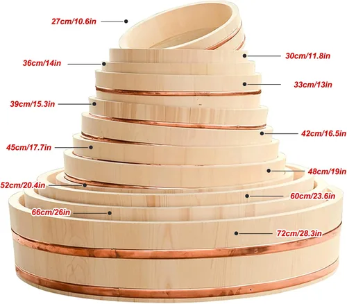 Vista 7 de Tina grande de madera japonesa Hangiri Sushi Arroz Mezclador para Sushi Restaurante Sushi 23 pulgadas/23.6 in Diámetro